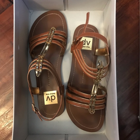 New DOLCE VITA Tan & Gold Gladiator Sandals 8.5 - Picture 4 of 5